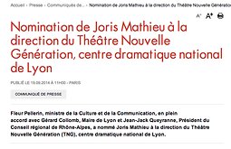 Illustration de Nomination de Joris Mathieu à la direction du Théâtre Nouvelle Génération